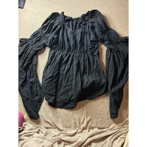 Witchy Boho Black Peasant Blouse XL – Flowy Stevie Nicks Gypsy Top